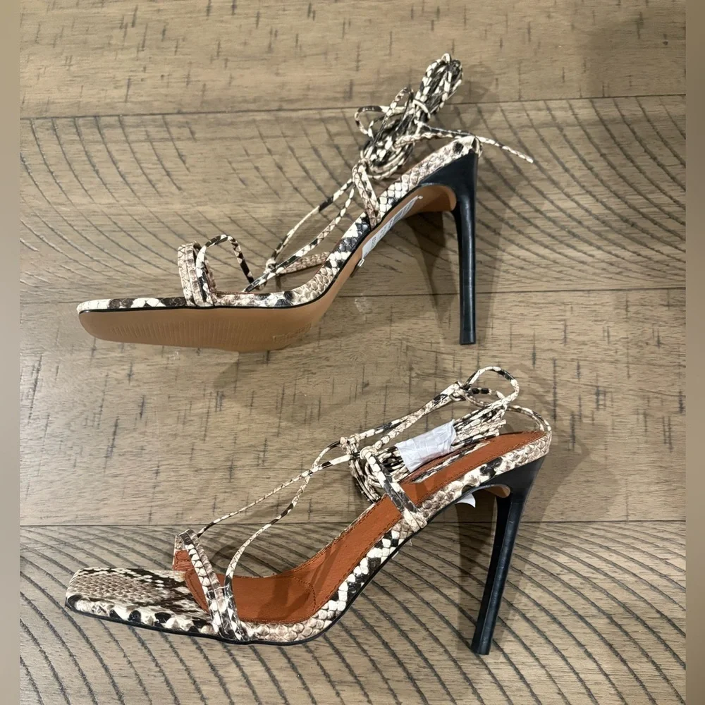 NEW Topshop Ramona Snakeskin Strappy Wrap Stiletto Heels - Picture 2 of 5